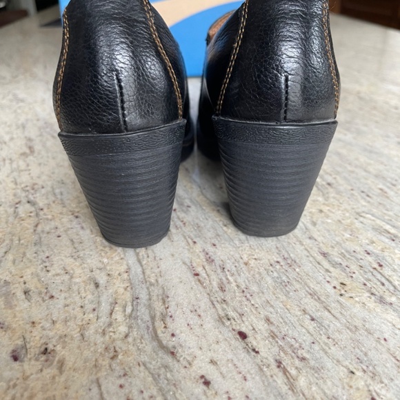 Black Leather Slip Ons with Heels - Picture 6 of 8